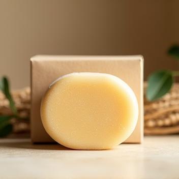 Feste Shampoo-Bar vor nachhaltiger Verpackung